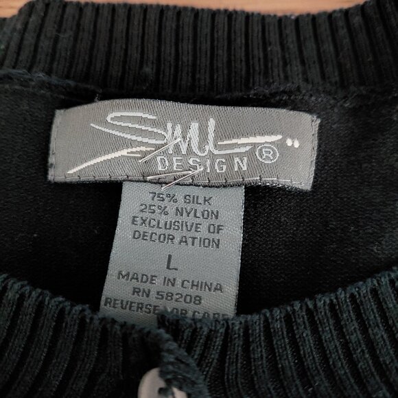 SML Design Silk Pineapple Black Cardigan Sweater Large - Picture 3 of 5